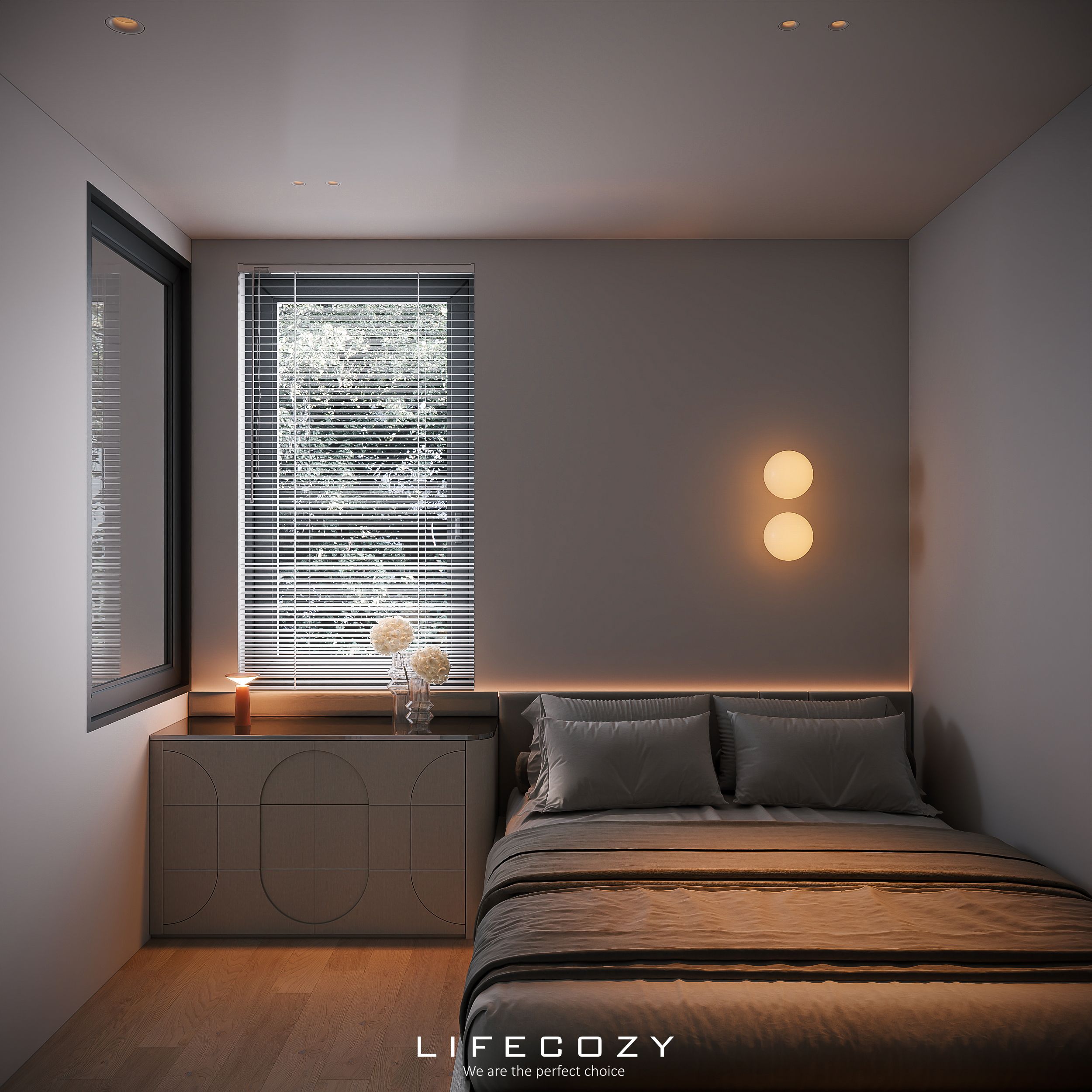 Với những phòng ngủ nhỏ thì sử dụng rèm roman hoặc rèm cầu vồng giúp tối ưu không gian gọn gàng hơn 